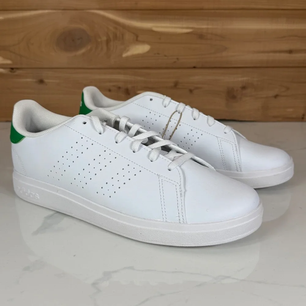 Adidas Advantage Base 2.0 White Green Tennis Sneakers ID3889 Mens 6.5 Womens 7.5